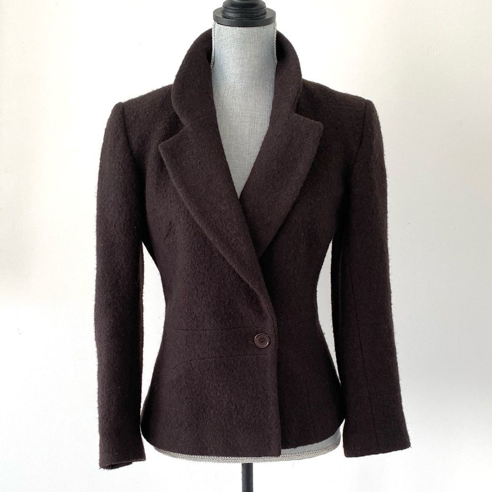 Yumi Mazao Women's Chocolate Brown Wool Blazer Made in France 38 (US 8-10)